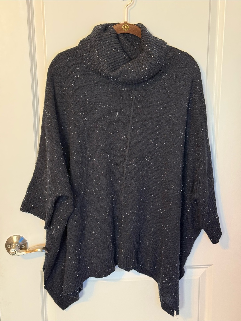 LOFT Navy Speckled Poncho Sweater Oversized Cowl Neck Medium